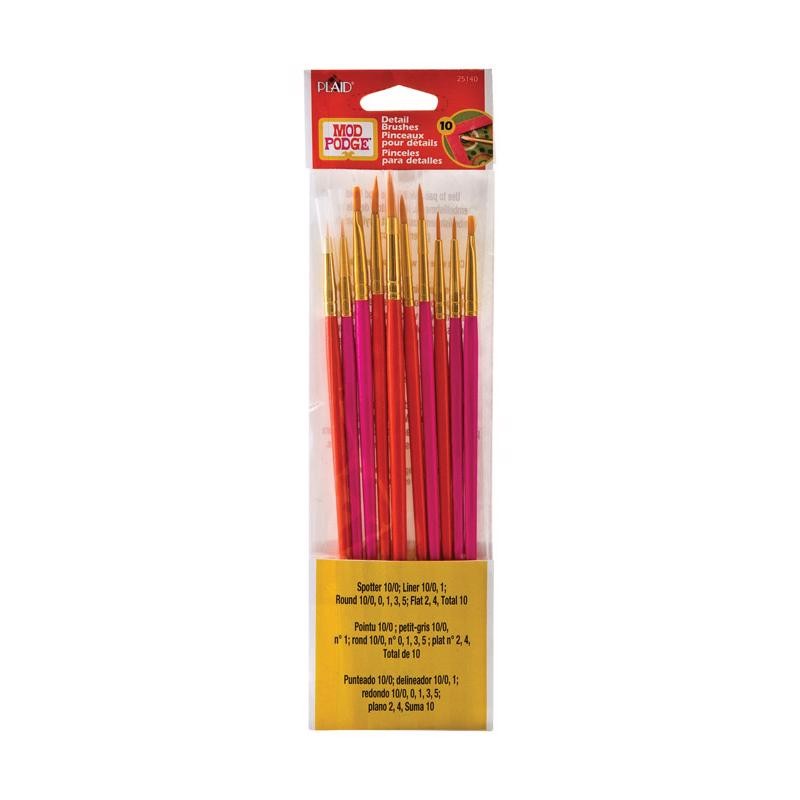 Plaid 25140 Assorted Sizes Gold Taklon Bristles Mod Podge Detail Brush Set