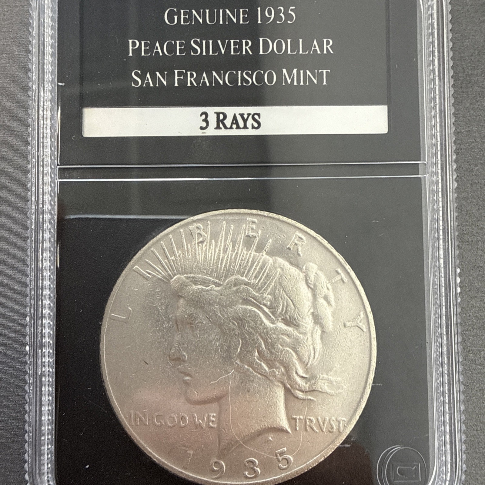 1935 S 3 Rays Silver Peace Dollar Sealed in PCS Stamps & Coins Slab