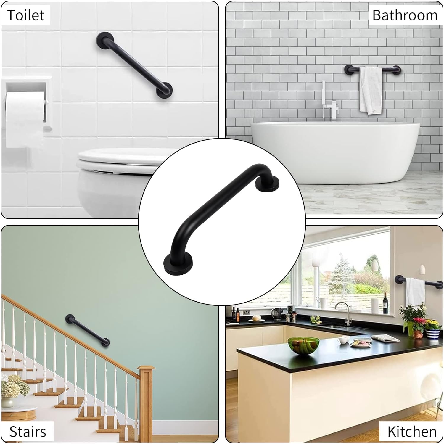 12'' Grab Handle Railing Wall for Elderly Handrail 12inch, Black