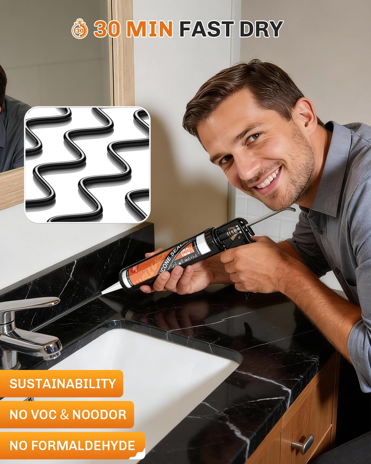 Black Silicone Caulk, 100% Waterproof Silicone Sealant Adhesive Caulking,For RV,