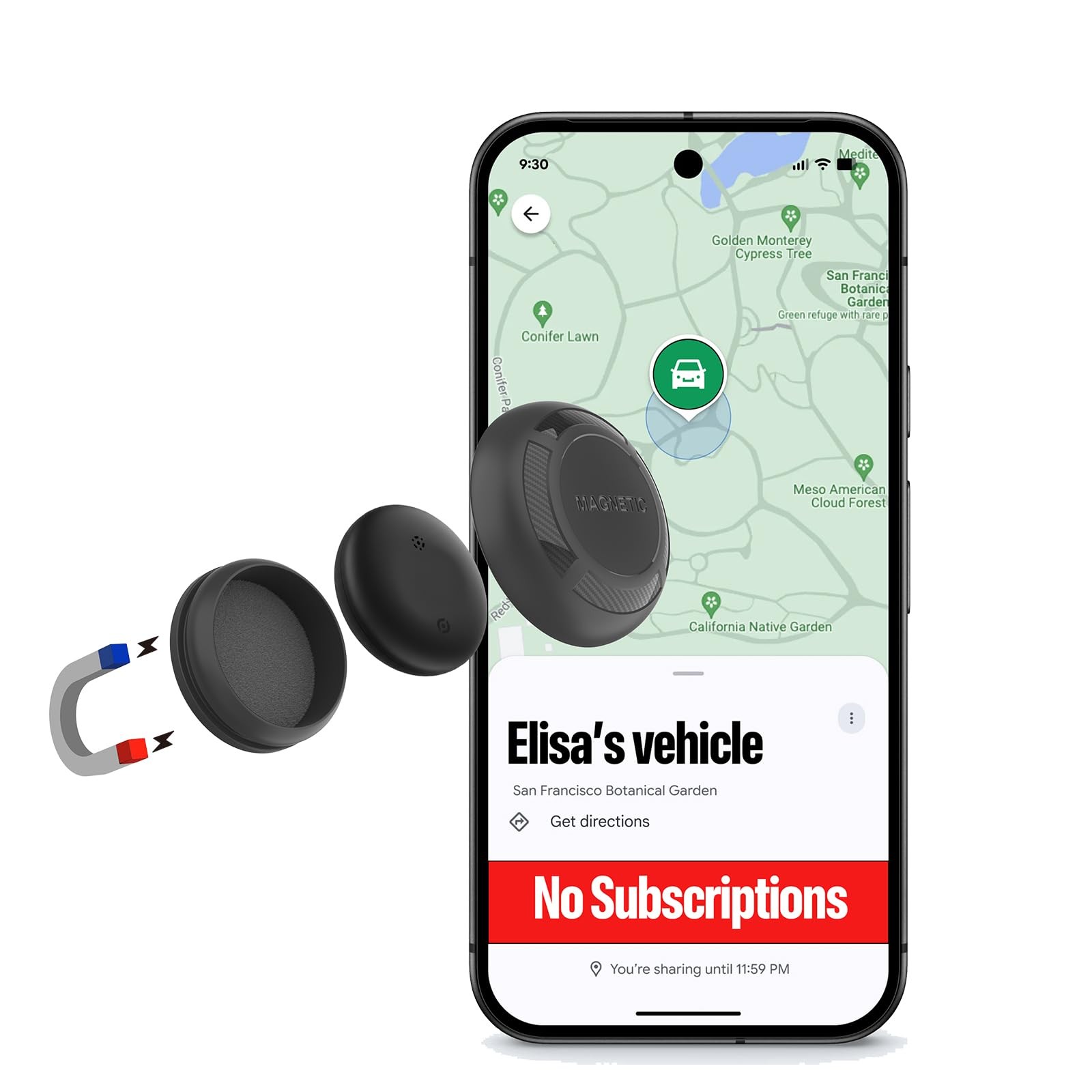 Magnetic Hidden GPS Tracker for Vehicles – Android Only, Long Battery Black