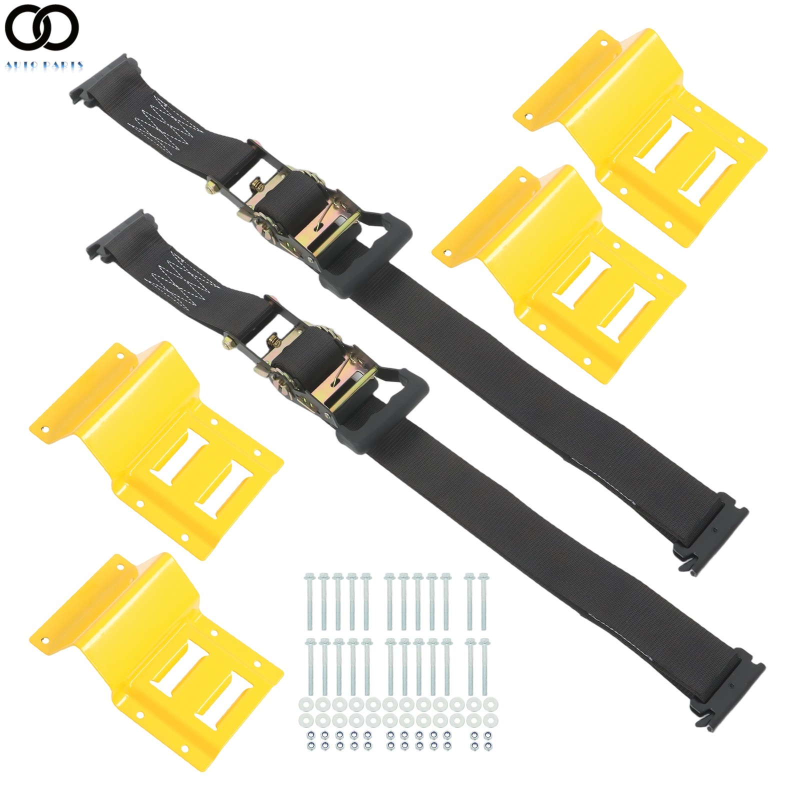 1 Pack Wheel Chock Tie Down Strap Kit For Trailer ATV UTV 6' Black Ratchet Strap