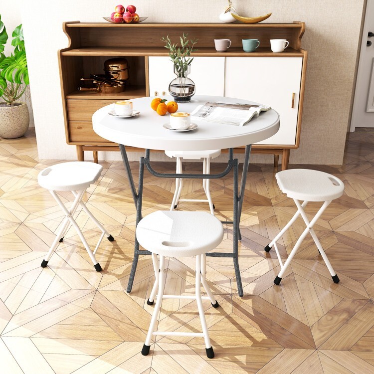 32" Outdoor Folding Portable Round Dining Table Picnic Table w/Thick Table Top