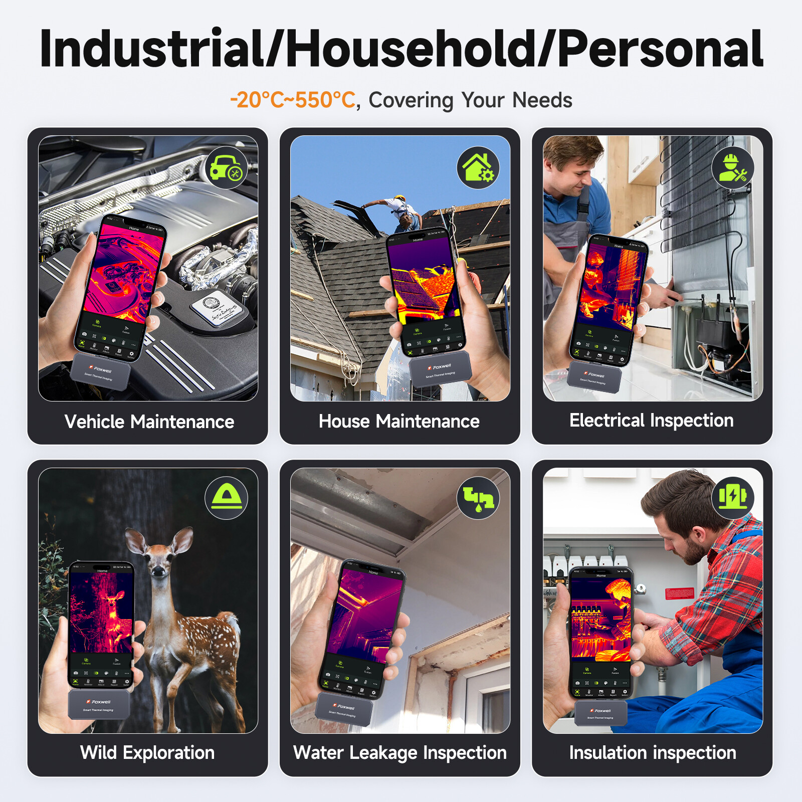 FOXWELL RT100 Infrared Thermal Camera Imaging for Android Windows Type-C grey
