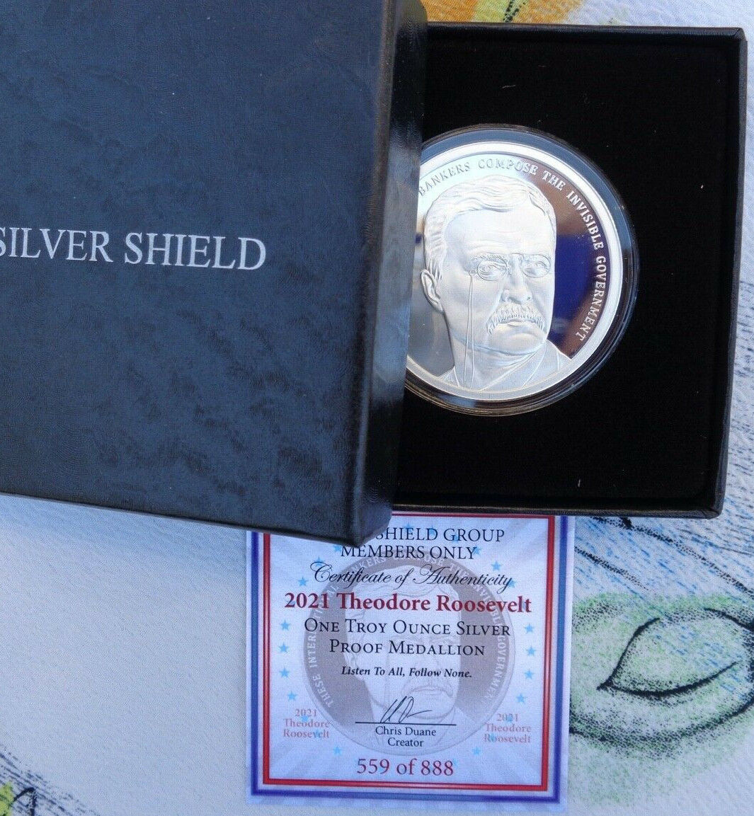 1 oz. 2021 THEODORE ROOSEVELT Silver Shield Mini-Mintage Proof .999 fine silver