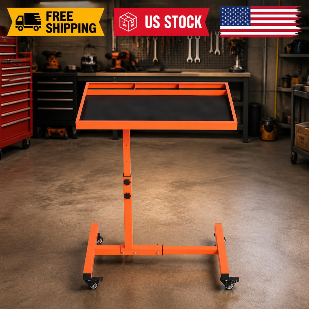 220LBS Heavy Adjustable Rolling Work Table with Tool Tray - Height 38"-45" Duty