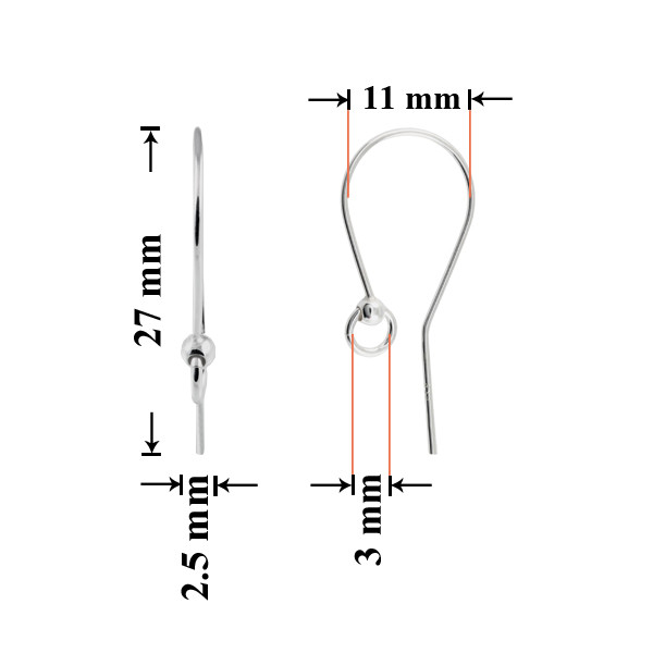 Sterling Silver Fish Earring Hooks with Round Ring Loop 27x2.5mm * Findings