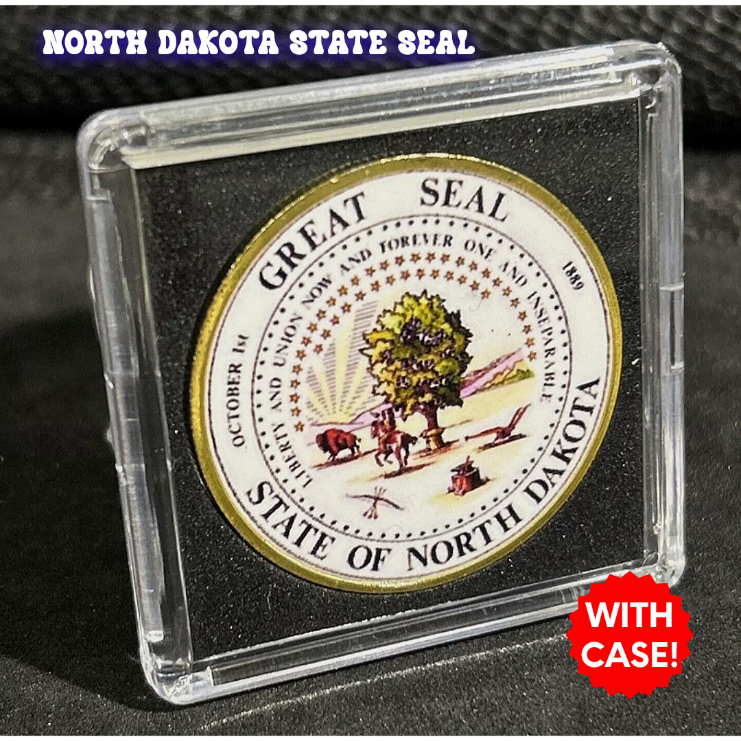 NORTH DAKOTA 1889 State Seal Colorized Collectible Challenge Coin w Case!