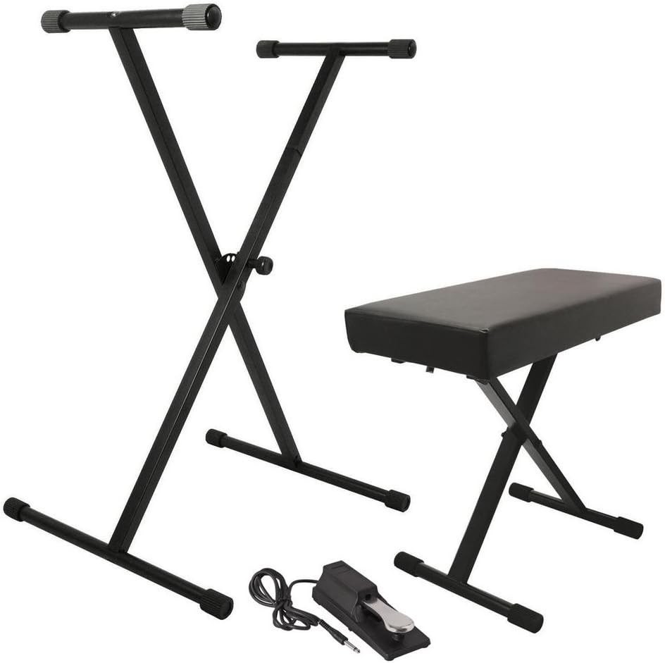 On-Stage KPK6550 Keyboard Stand/Bench Pack with KSP100 Sustain Pedal,Black,12” x