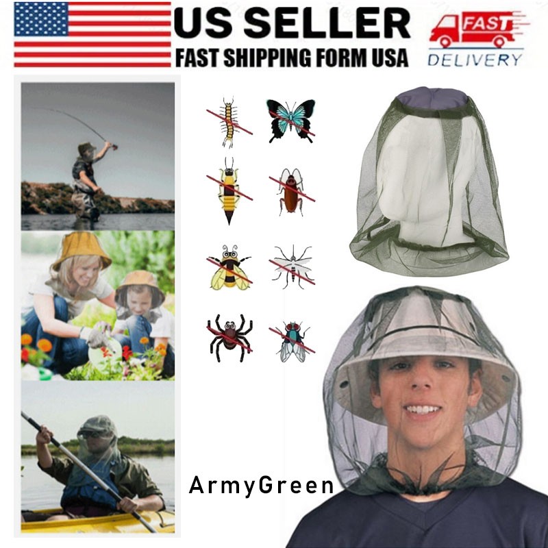 1Pc Military Green Fishing Hat Outdoor Anti-Insect Mosquito Sun Protection Cap