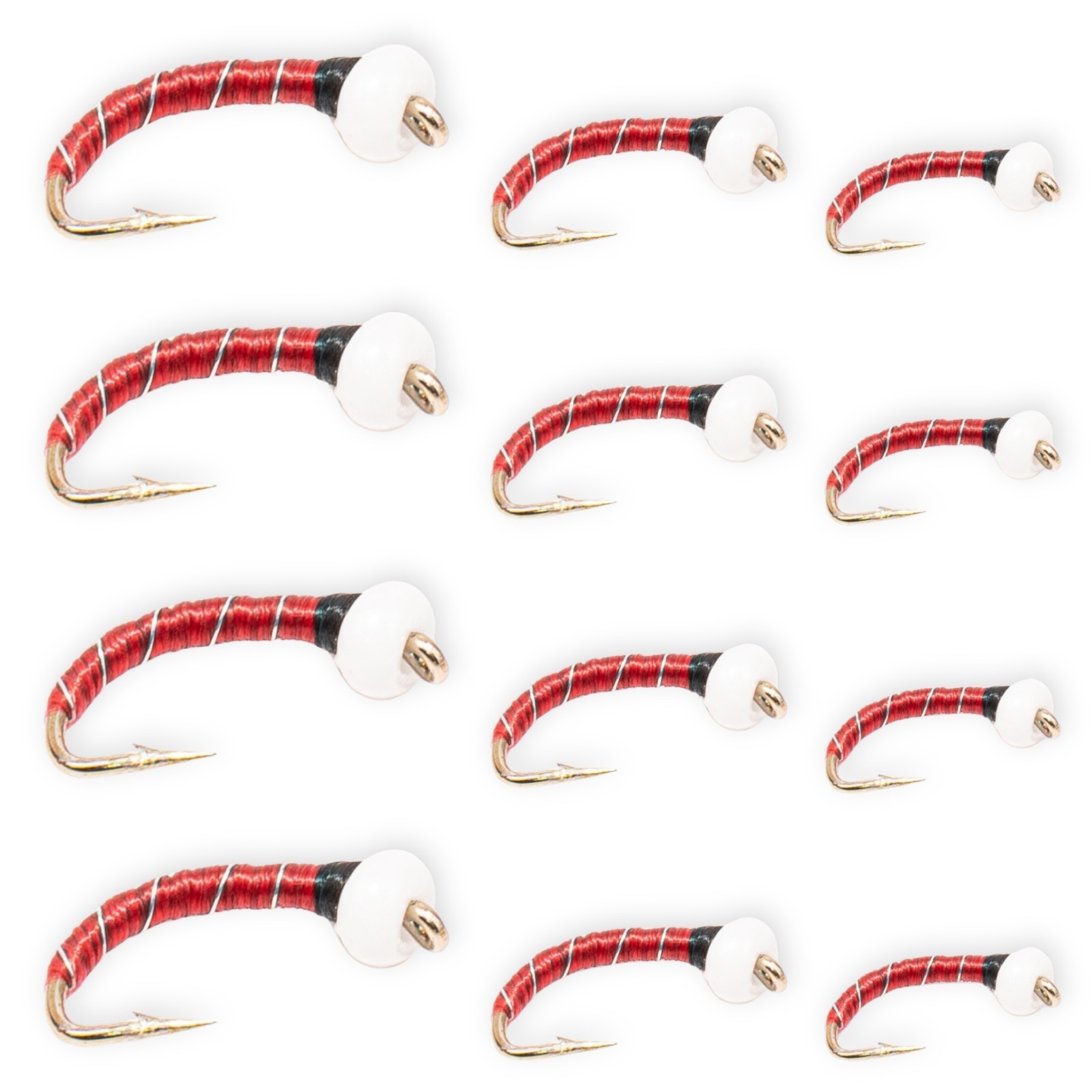 1 doz (12) - Ice Cream Cone Chironomid 12 Pack – Red – Sizes 12–18 – Trout Flies