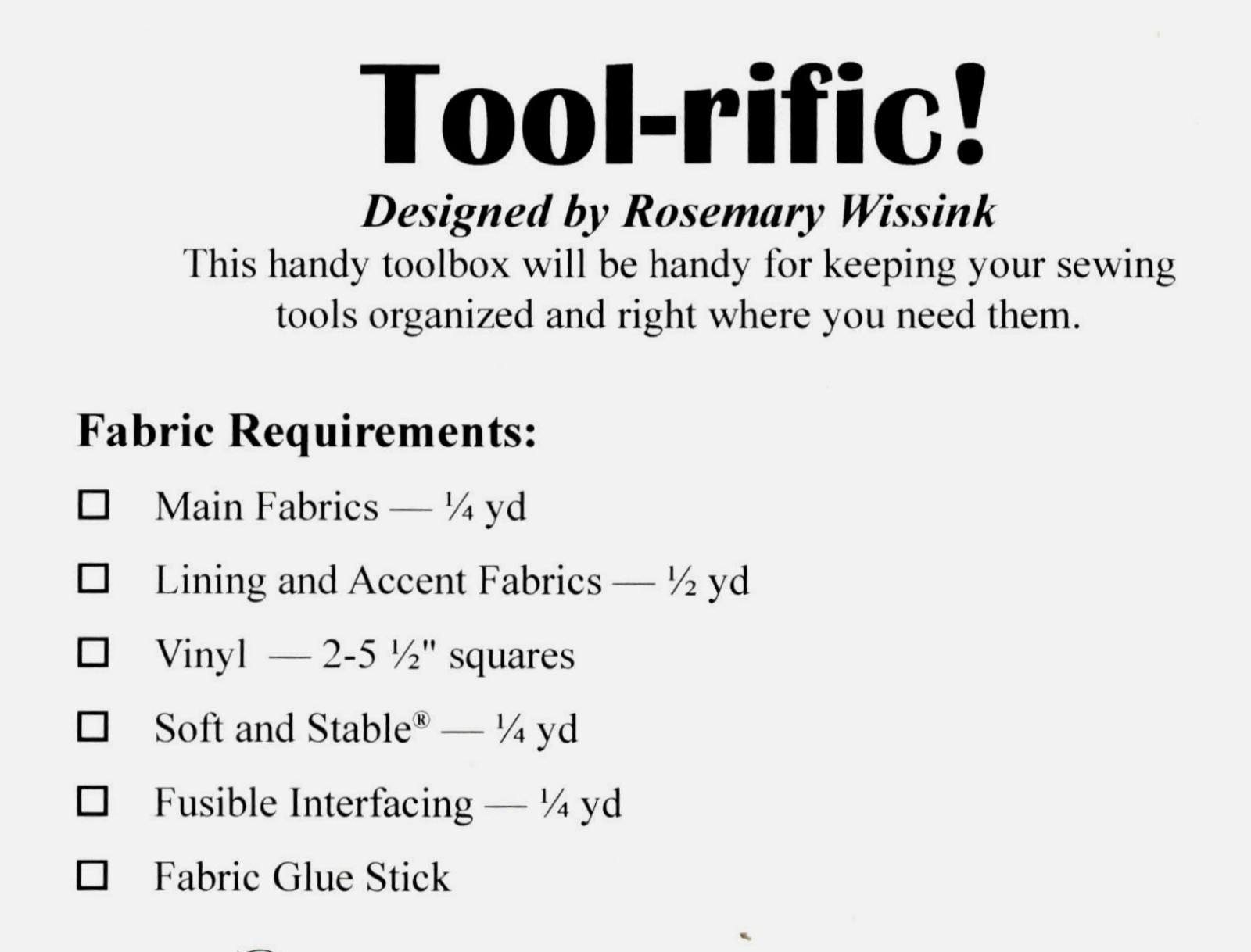 Tool-rific Sewing Tool Box Craft Pattern by Stitchin' Sisters 72TR