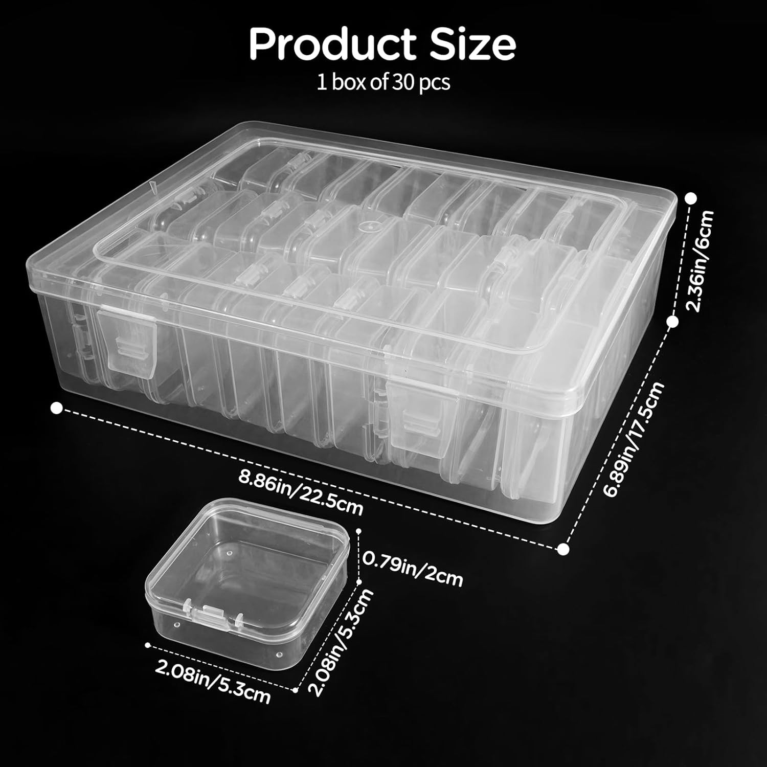 30Pack Bead Organizer Box With Hinged Lid - Clear Bead Storage Containers for Or