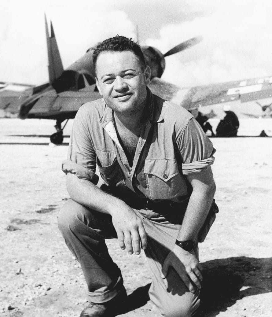 WW2 WWII Photo Greg "Pappy" Boyington with F4U Corsair USMC World War Two / 5396