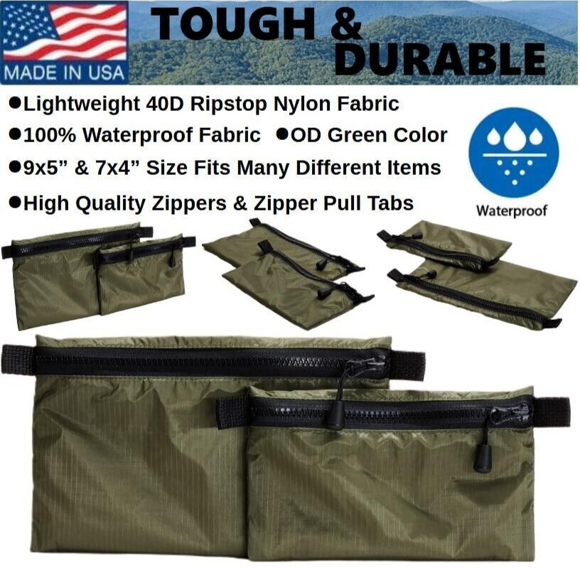 2-PK Lightweight 40D OD Green Ripstop Waterproof Nylon Camping Hiking Gear Bags