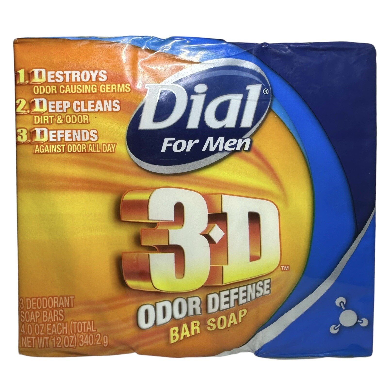 Dial for Men 3D Odor Defense Bar Soap Defends Against Odor 3-Pack 4 oz Each NOS