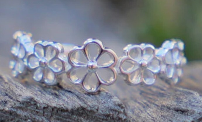 Mother Day Gift for Ladies Floral Adjustable Foot Jewelry Solid Metal 925 Silver
