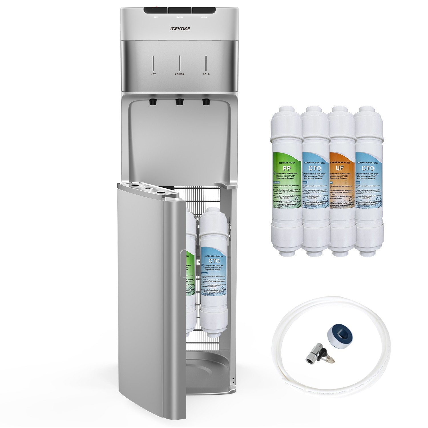 Self-cleaning Bottleless Hot & Cold Water Cooler Dispenser, Child-Safety Lock