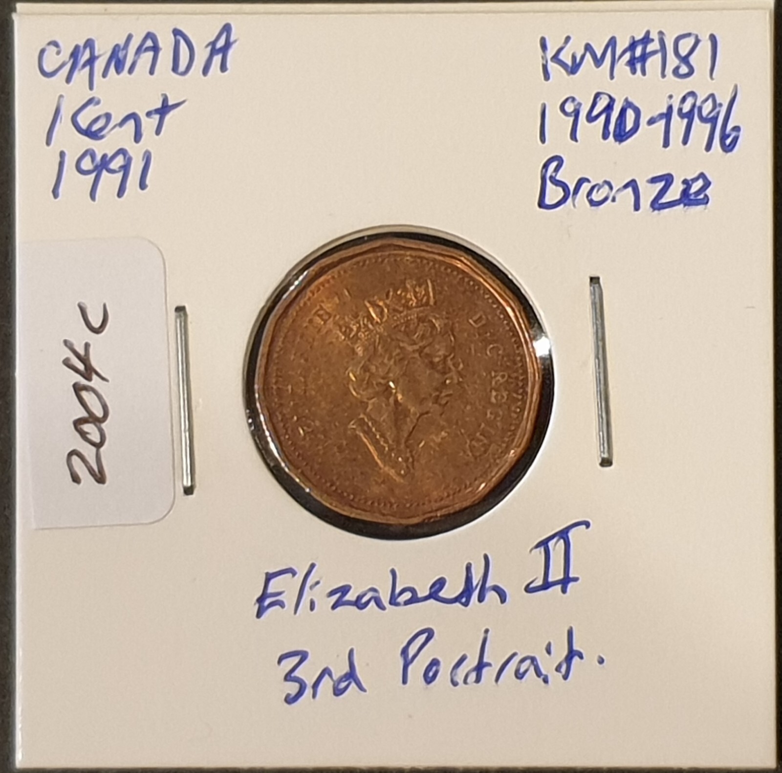 1991 Canada 1 Cent KM#181, Queen Elizabeth II (obv) Maple Leaf (rev) (2004C)