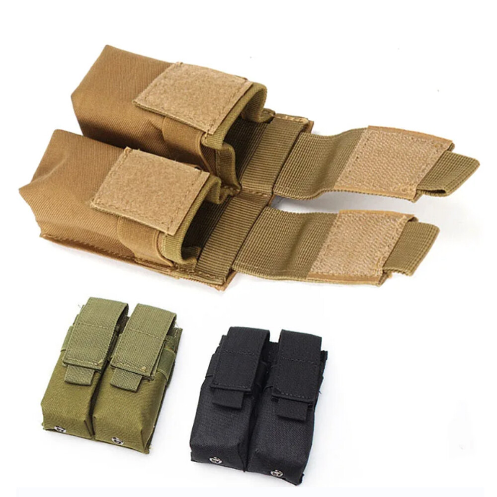9mm Pistol Magazine Pouch Tactical Double Molle Belt Mag Bag Flashlight Holder