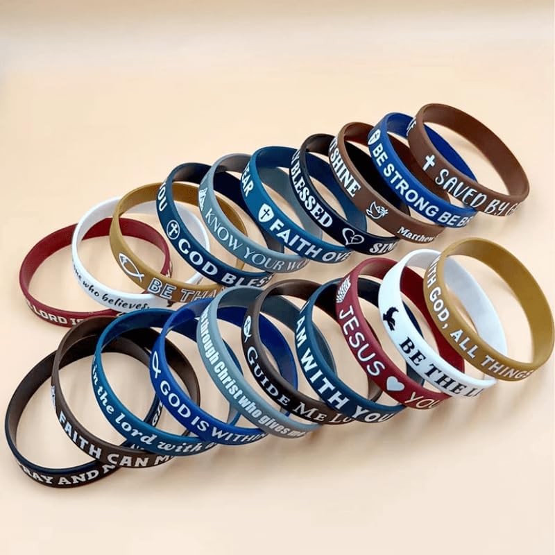 20PCS Christian Bible Verse Silicone Bracelets Religious Scripture Wristbands