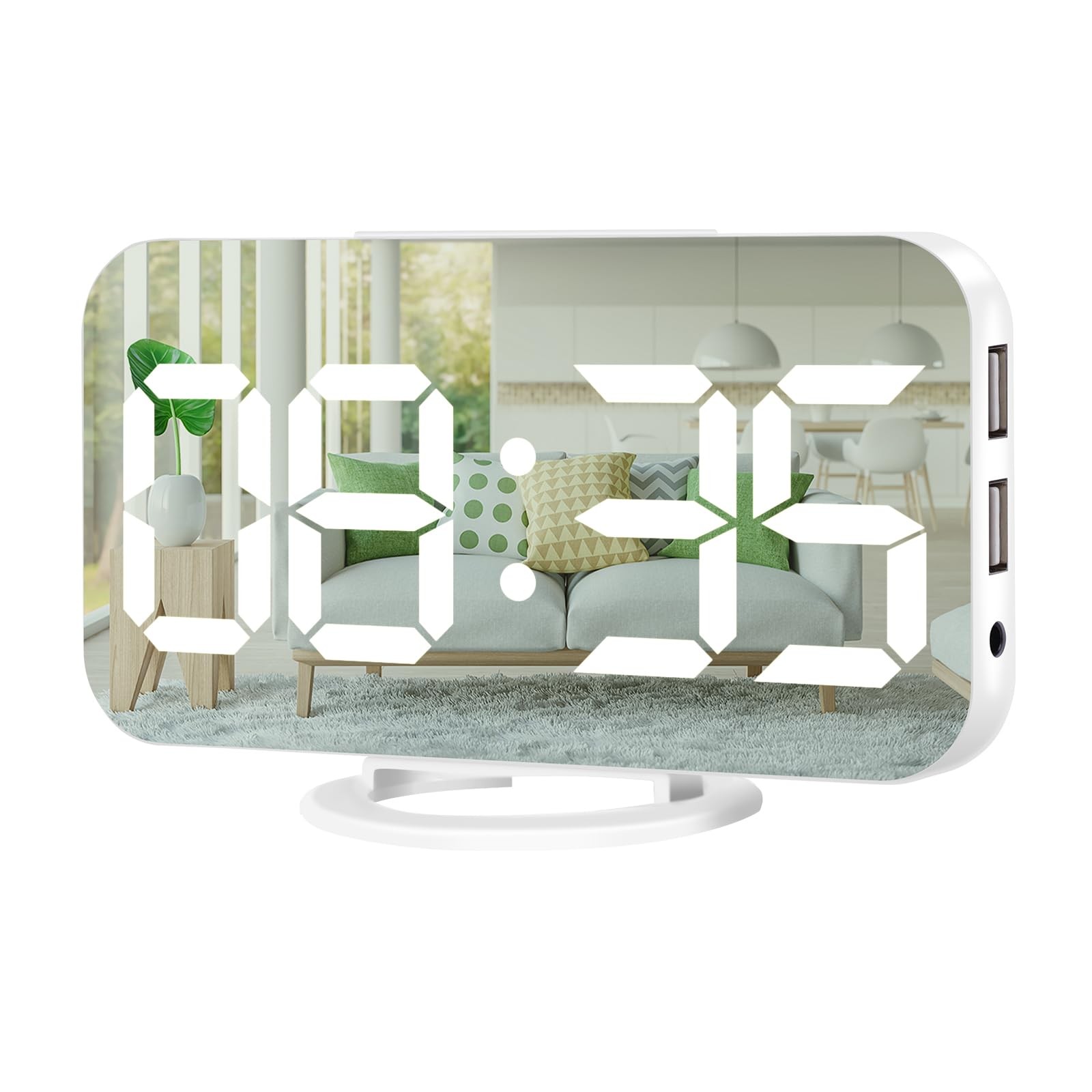 Muoigoe Digital Alarm Clock,Large Display LED And Mirror Desk Clock White