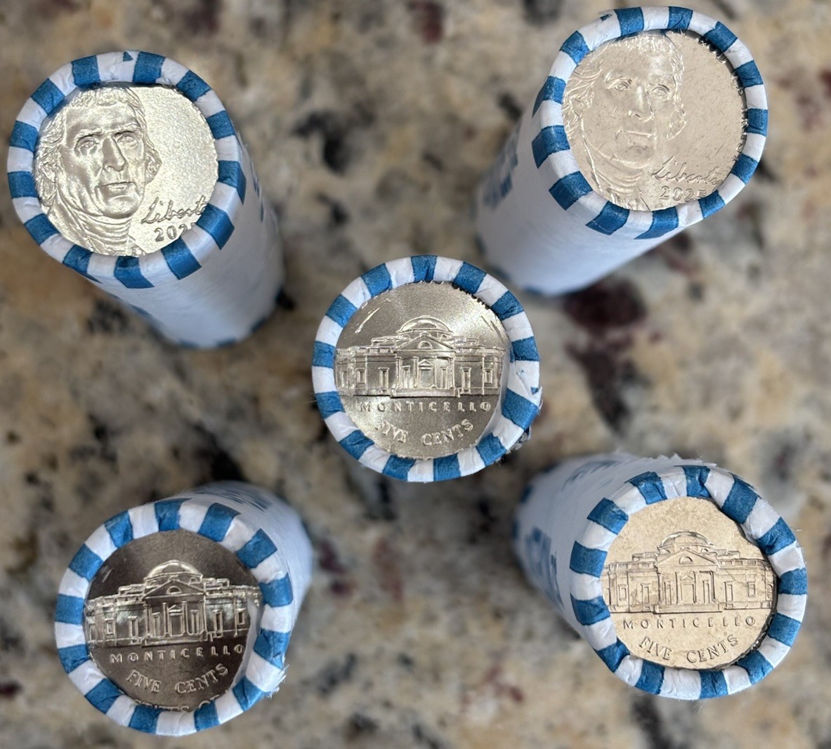(10) 2025-P - BU UNCIRCULATED JEFFERSON NICKEL ROLLS