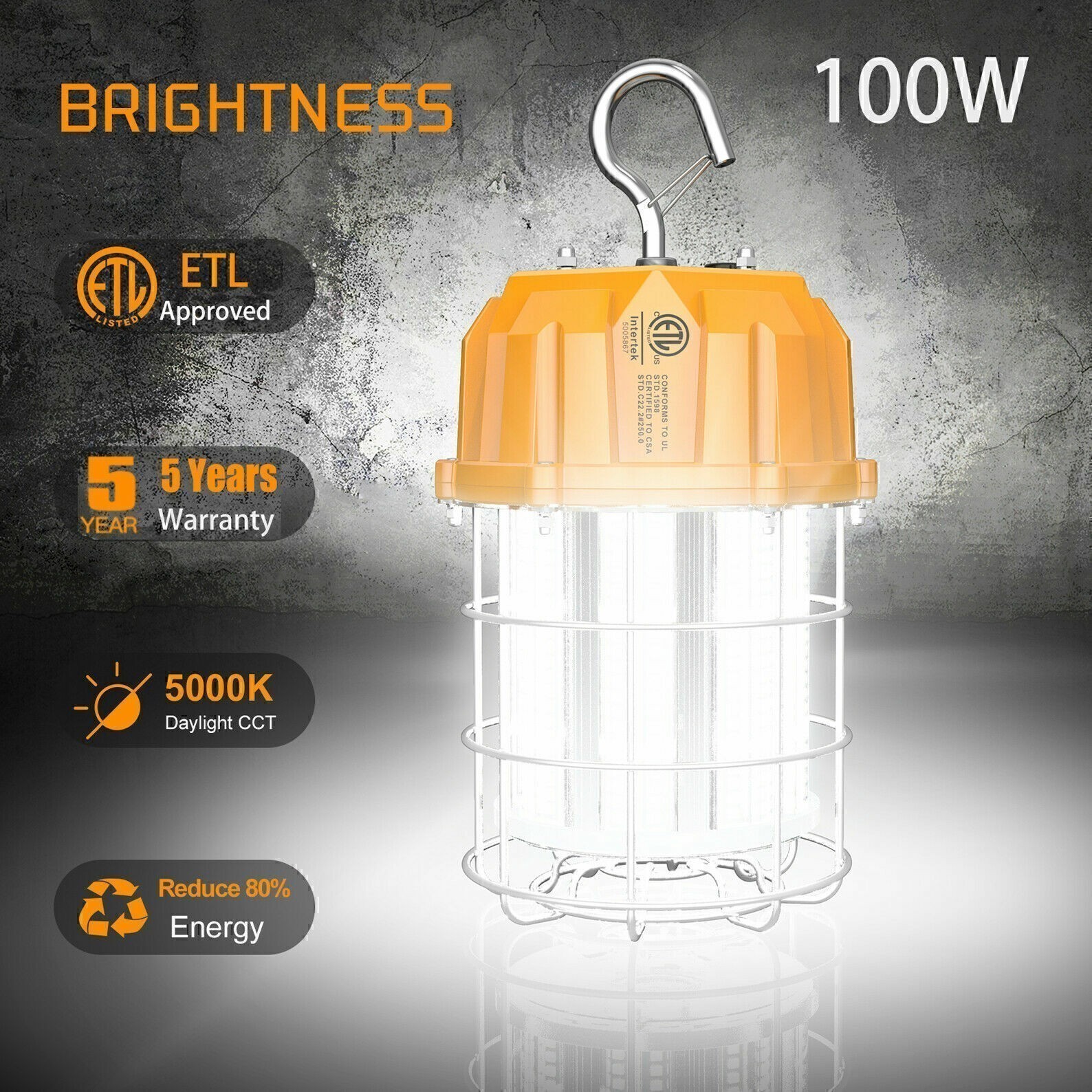 100W LED Temporary Work Light 14500LM Portable Construction Jobsite Lights 5000K