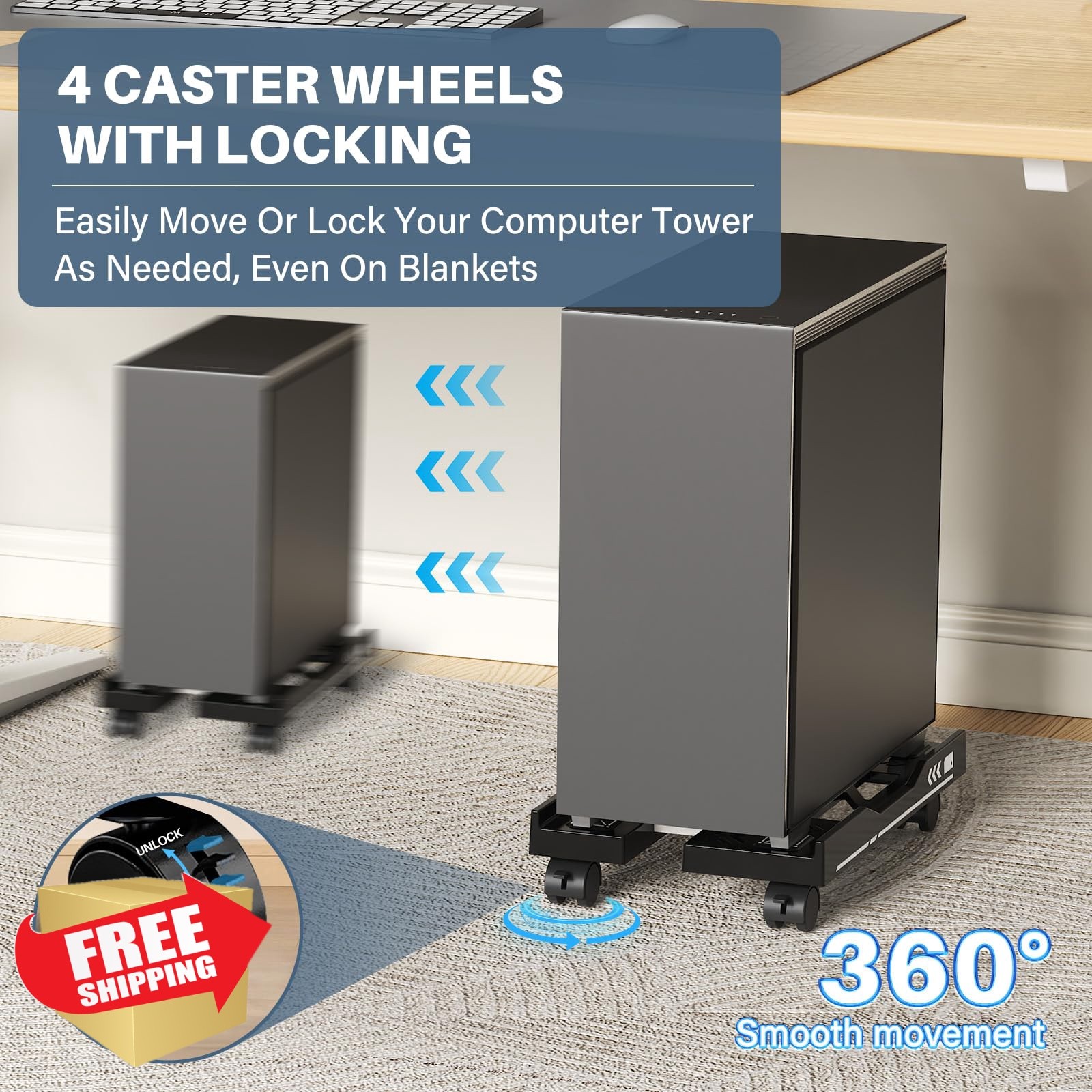 Hovadova Adjustable Computer Tower Stand Black Wheels