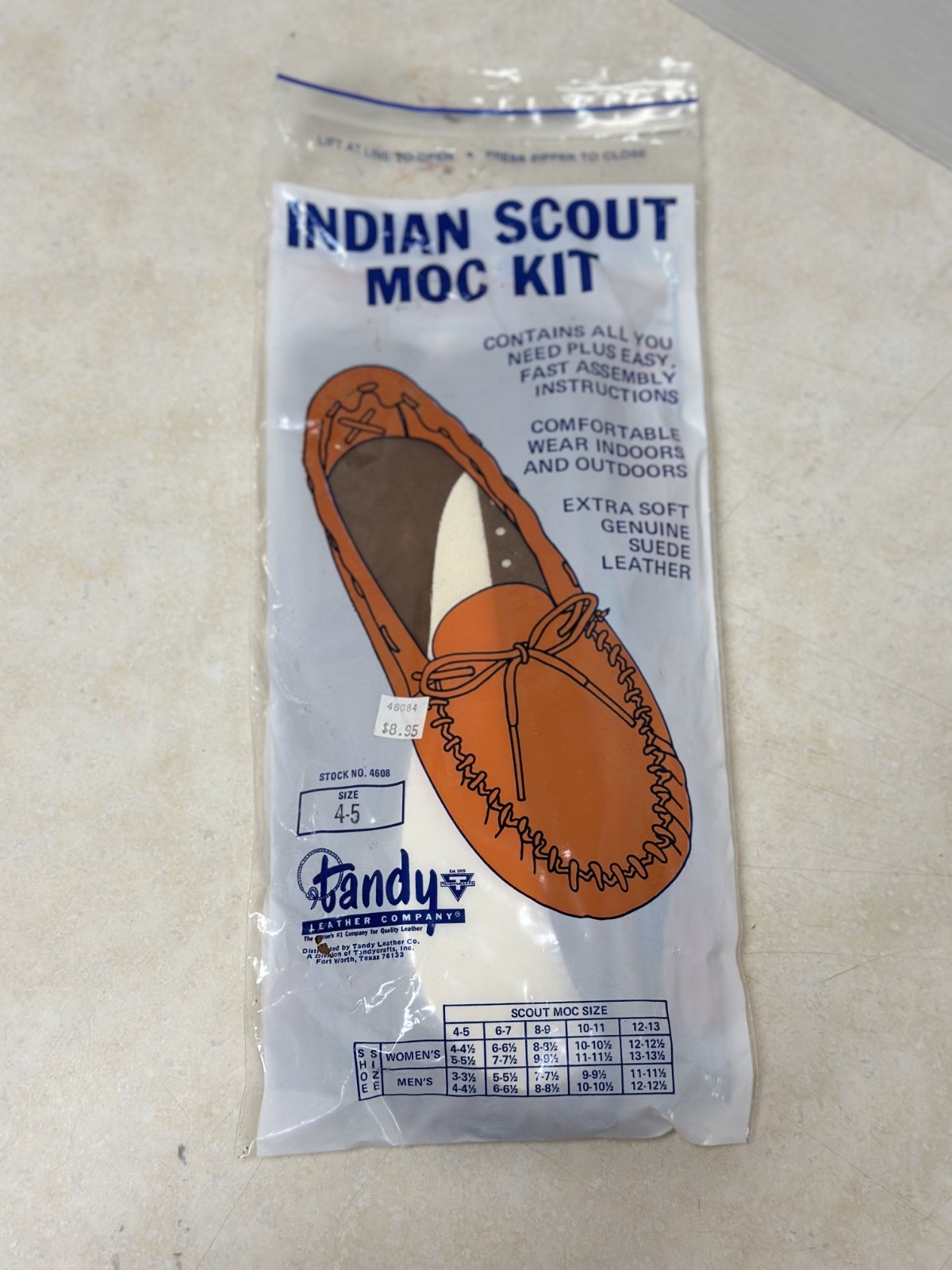 Tandy Leather  Indian Scout Moc Kit Adult Size 4-5 Kit #4608 Vintage NIOP