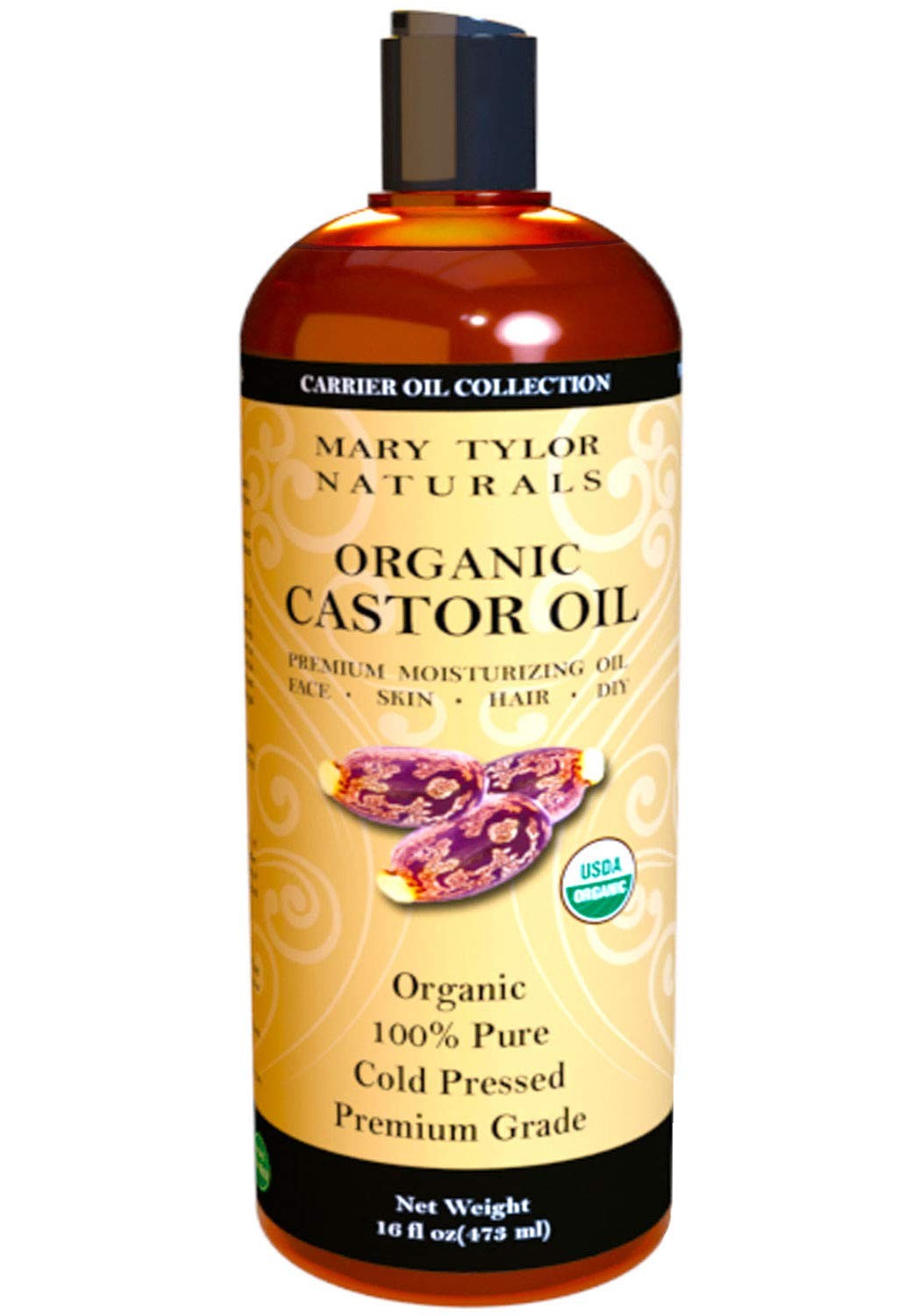 Organic Castor Oil 16 oz — USDA Certified by Mary Tylor Naturals — Cold...