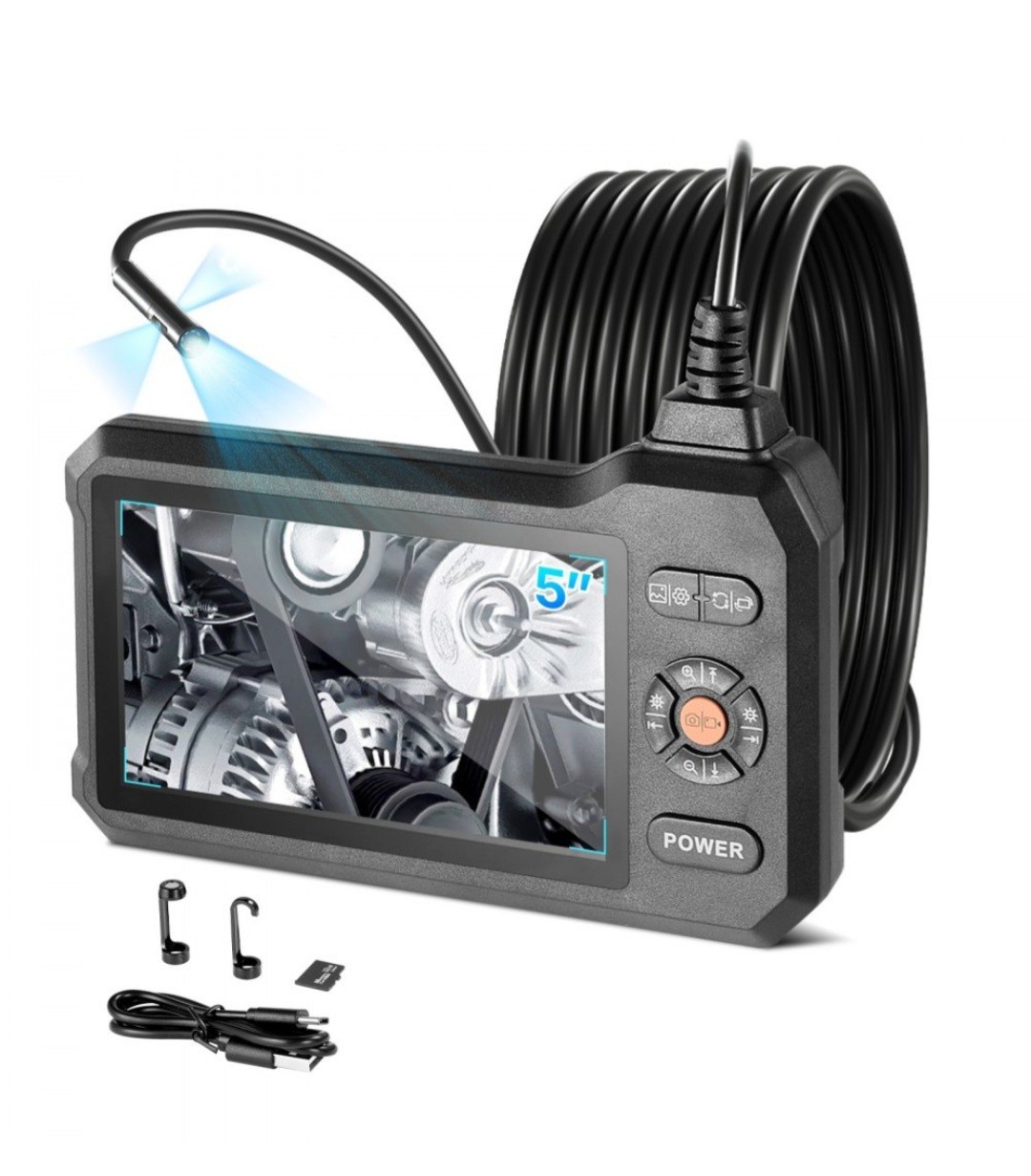 Triple Lens Endoscope with Light, 5" HD IPS Screen Industrial Borescope SC14
