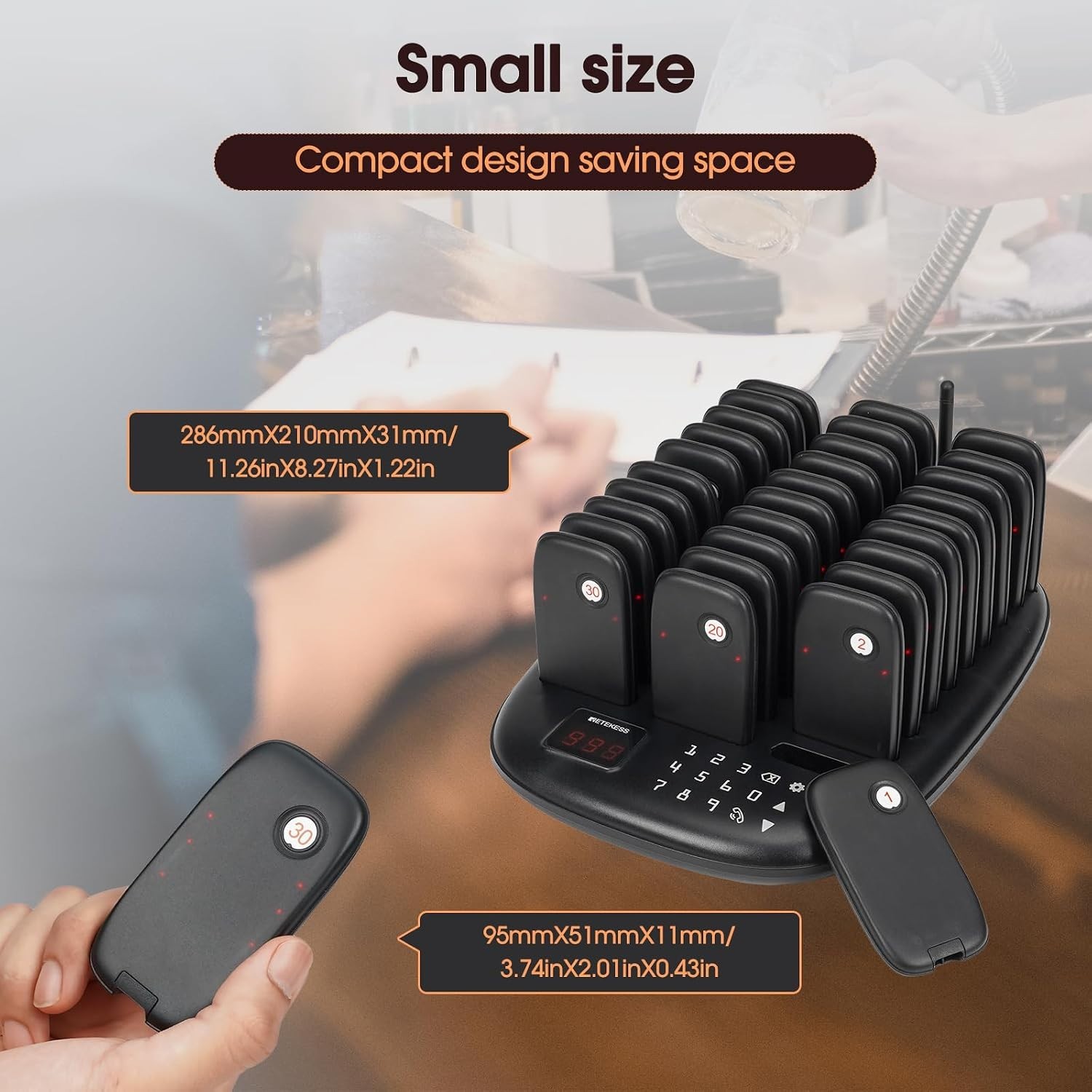 Wireless Restaurant Buzzer System with 30 Pagers - Custom Alerts & Long Range