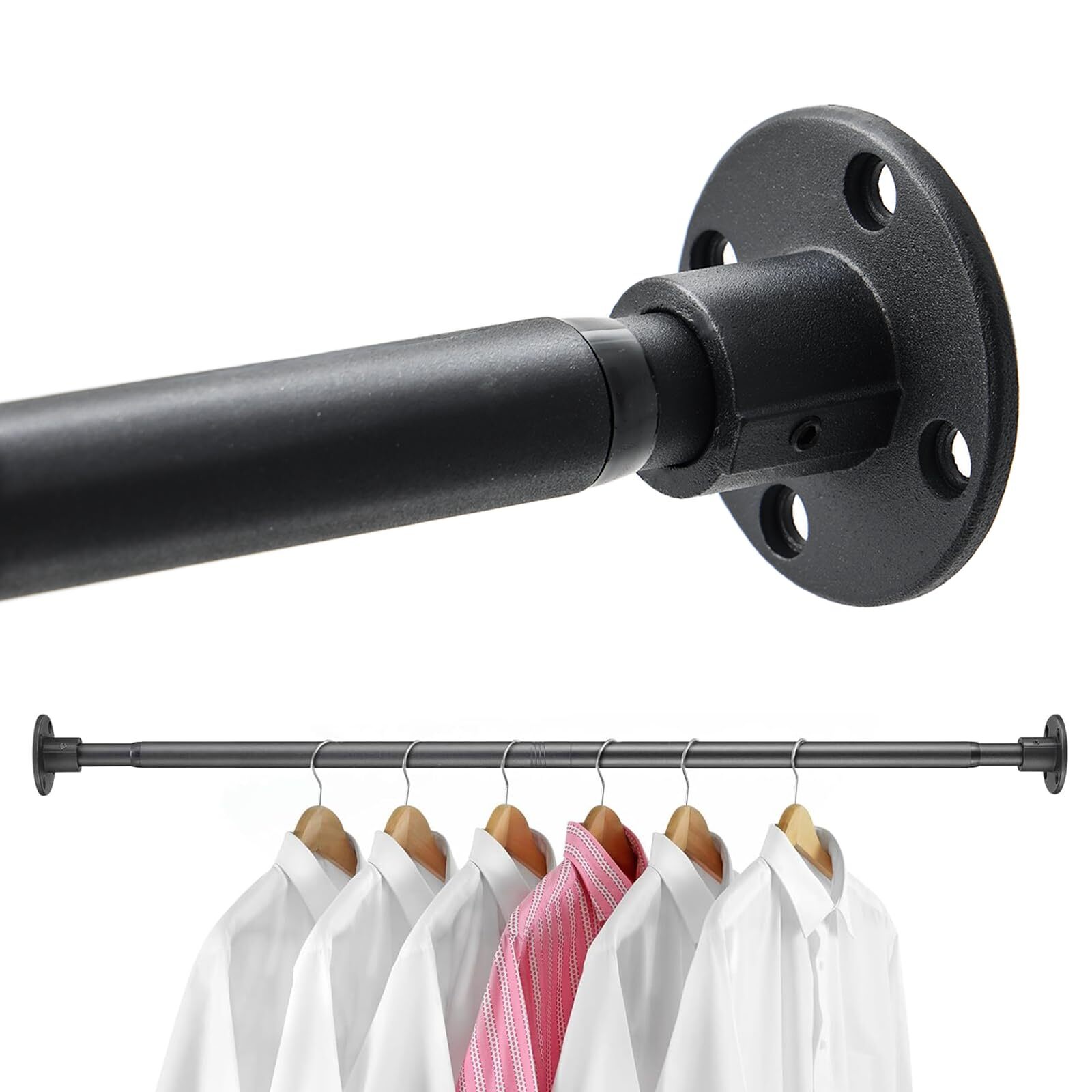 Closet Clothes Hanging Rod 21-32 inch Adjustable Screw Fix Black Wardrobe RV