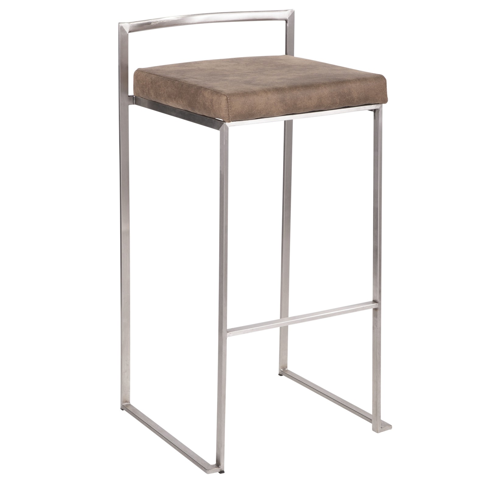 Fuji Contemporary Stackable Barstool in Stainless Steel with Brown Cowboy Fabr