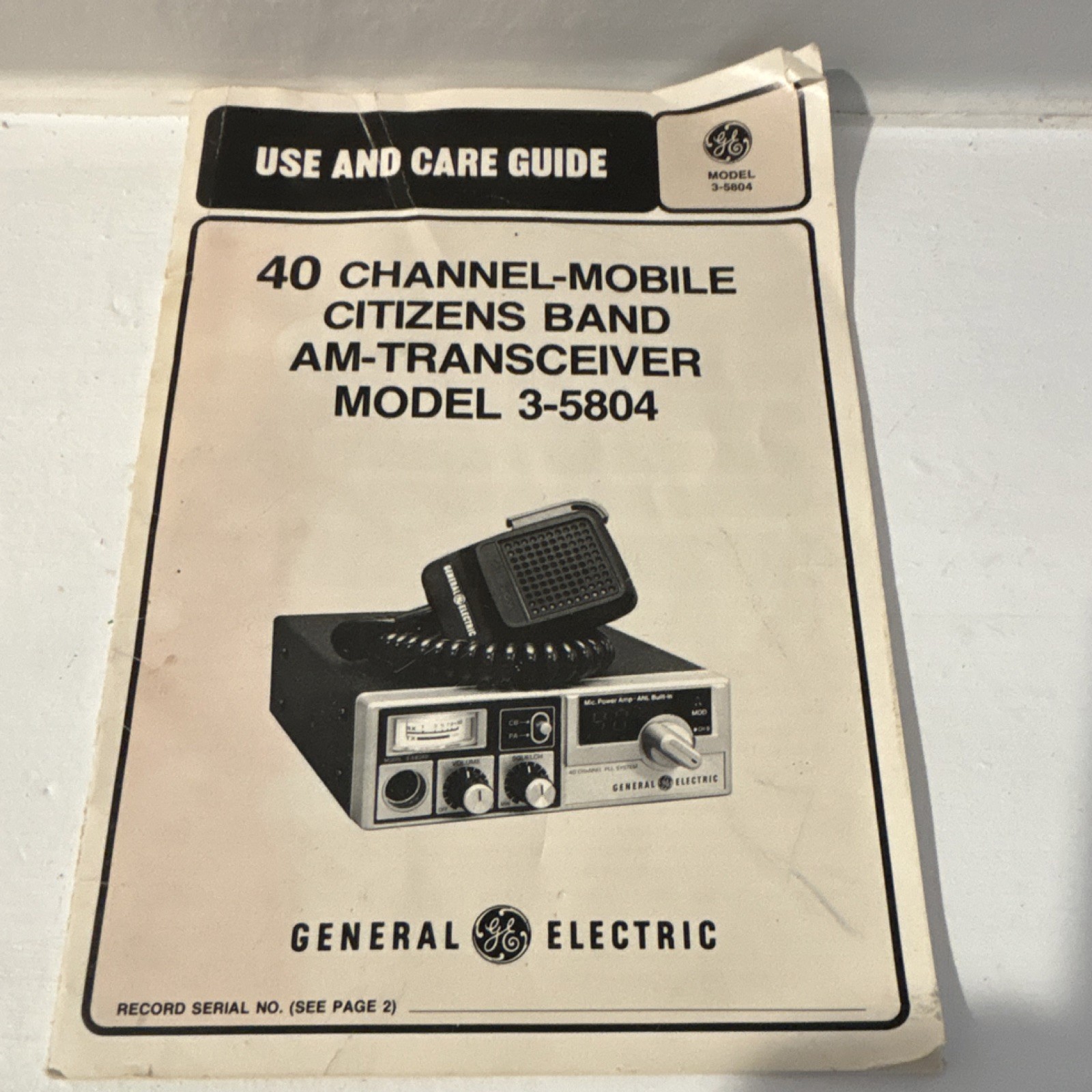 General Electric 3-5804 Vintage 40 Channel Mobile CB AM Transceiver Manual
