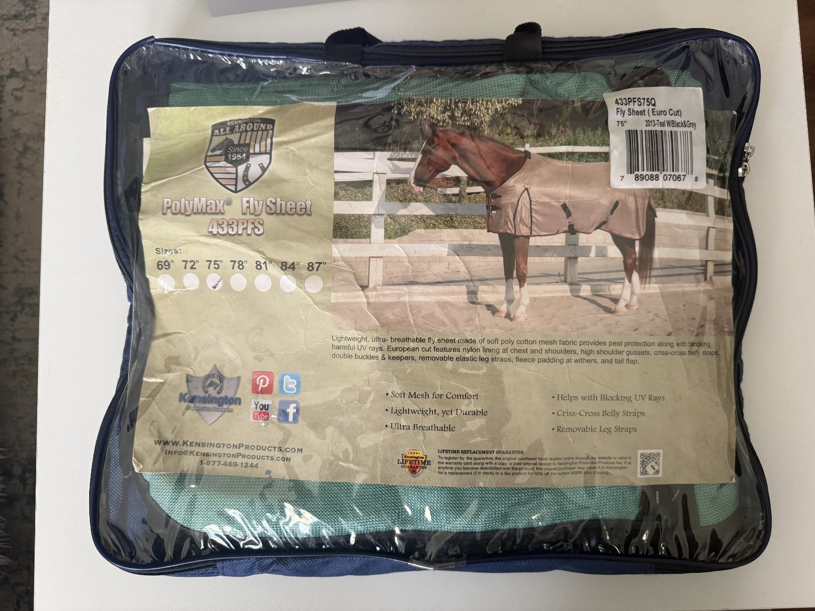 Kensington PolyMax Fly Sheet 75" Eurocut Teal w/ black and grey