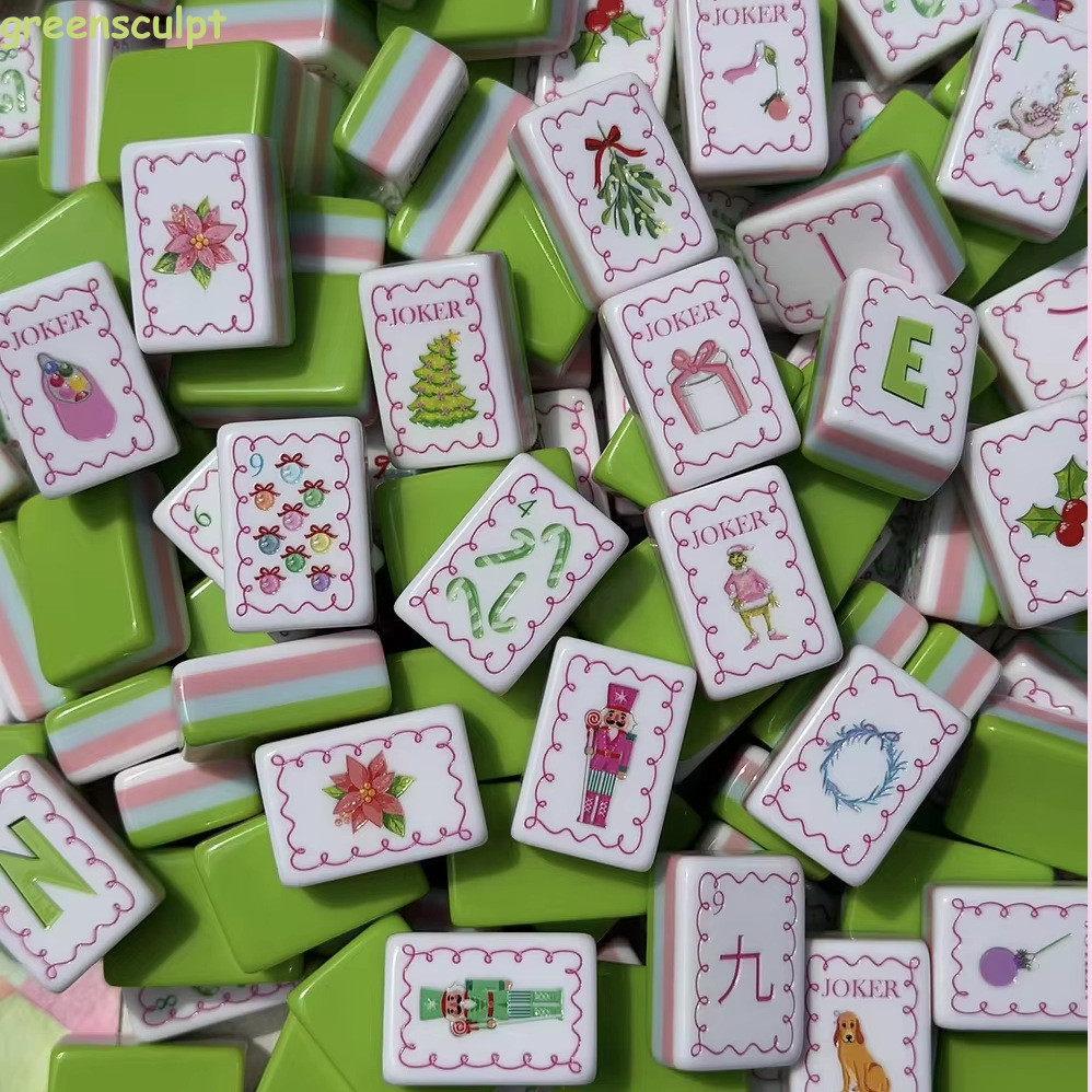 Green Christmas Themed Acrylic American Mahjong Set, 160 Tiles Free storage Bag