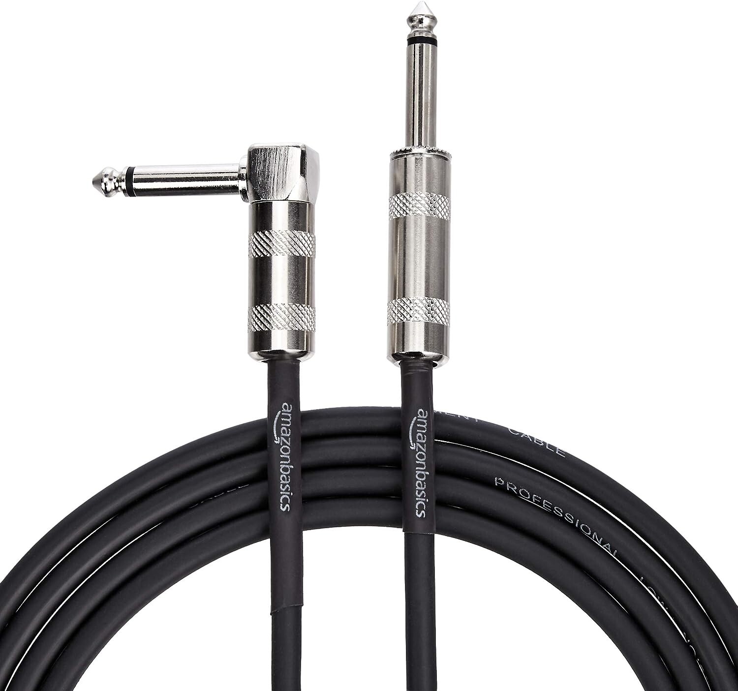 Amazon Basics 1/4 Inch Right-Angle Instrument Cable - 20 Foot (Black)