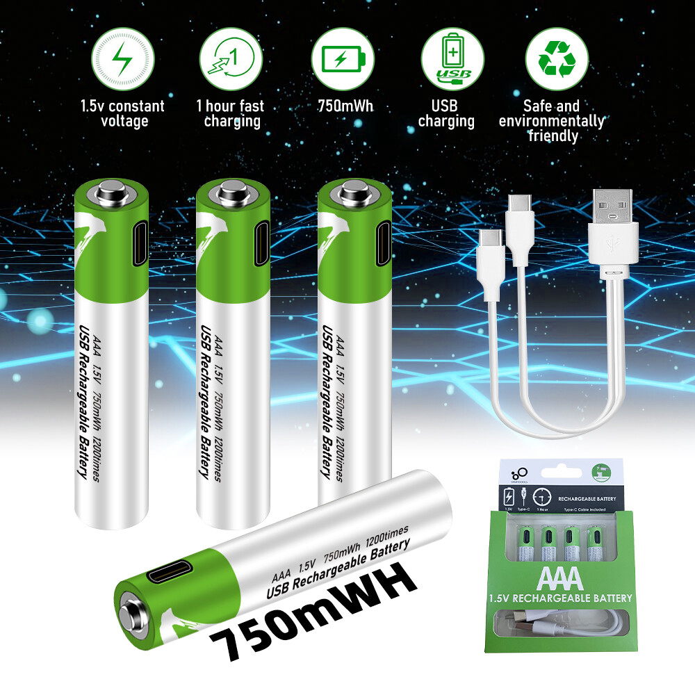 Lot AA / AAA Battery 1.5V 2600mWh Type-C USB Rechargeable Lithium Ion Batteries