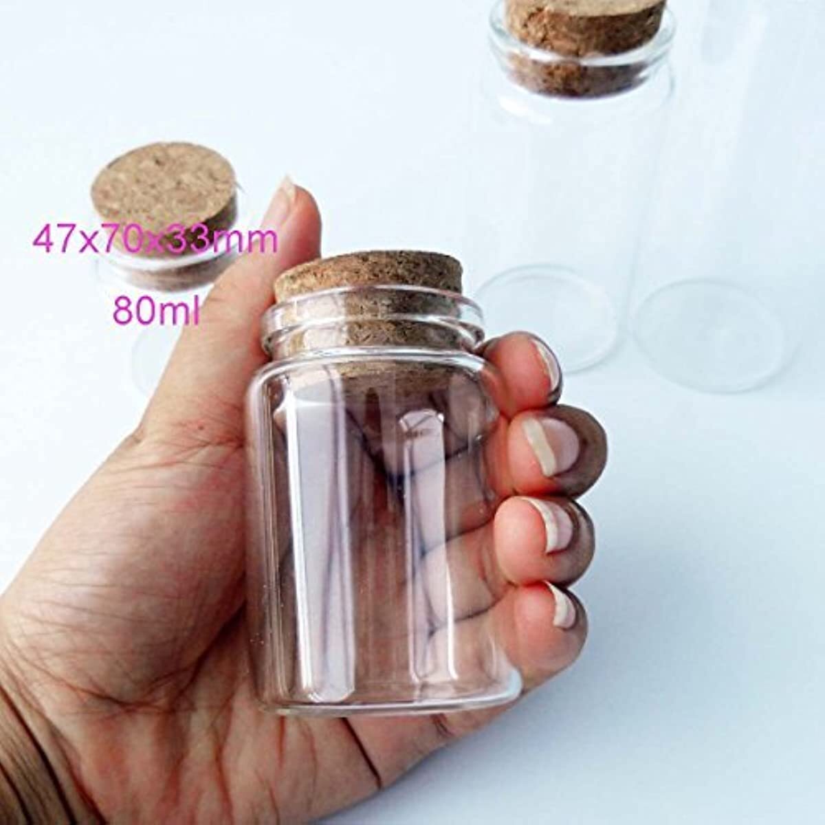 2pcs Empty Clear Glass Bottles Vials with Cork Stopper Storage Jars Bottle