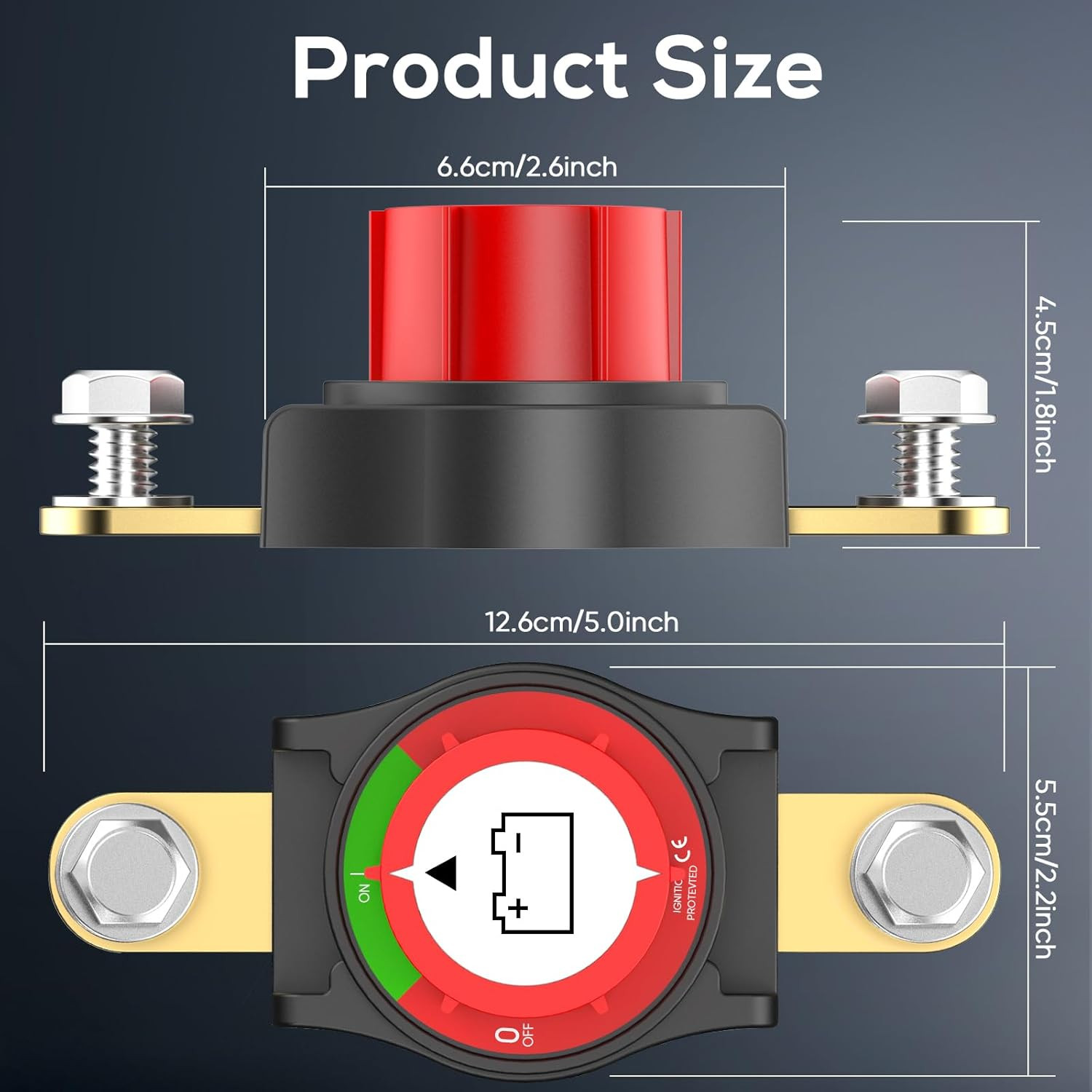 Side Post Battery Disconnect Switch, On/Off, 12-48V, 250A
