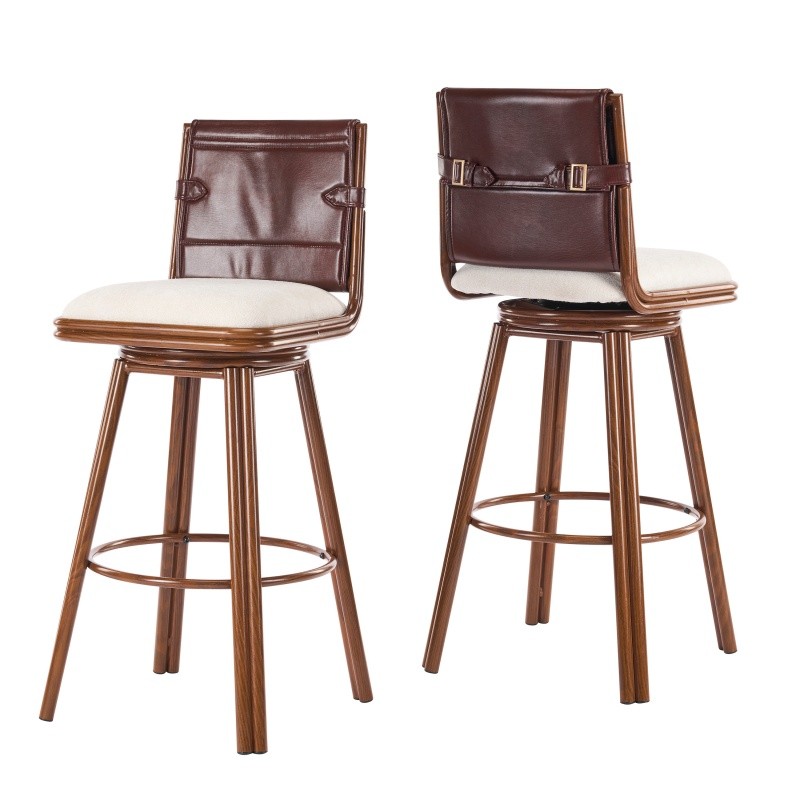 2 Set PU Leather Upholstered Swivel Bar Stool w/Metal Frame Bar Kitchen Island