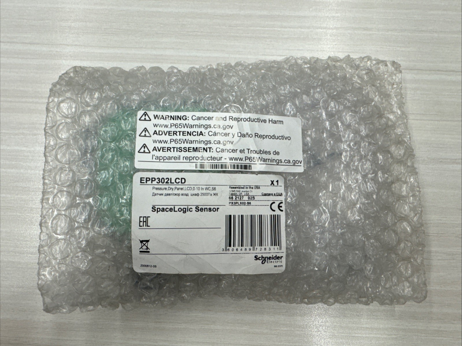 Schneider Electric EPP302LCD Pressure, Dry, Panel, LCD, 0-10” WC Sensor