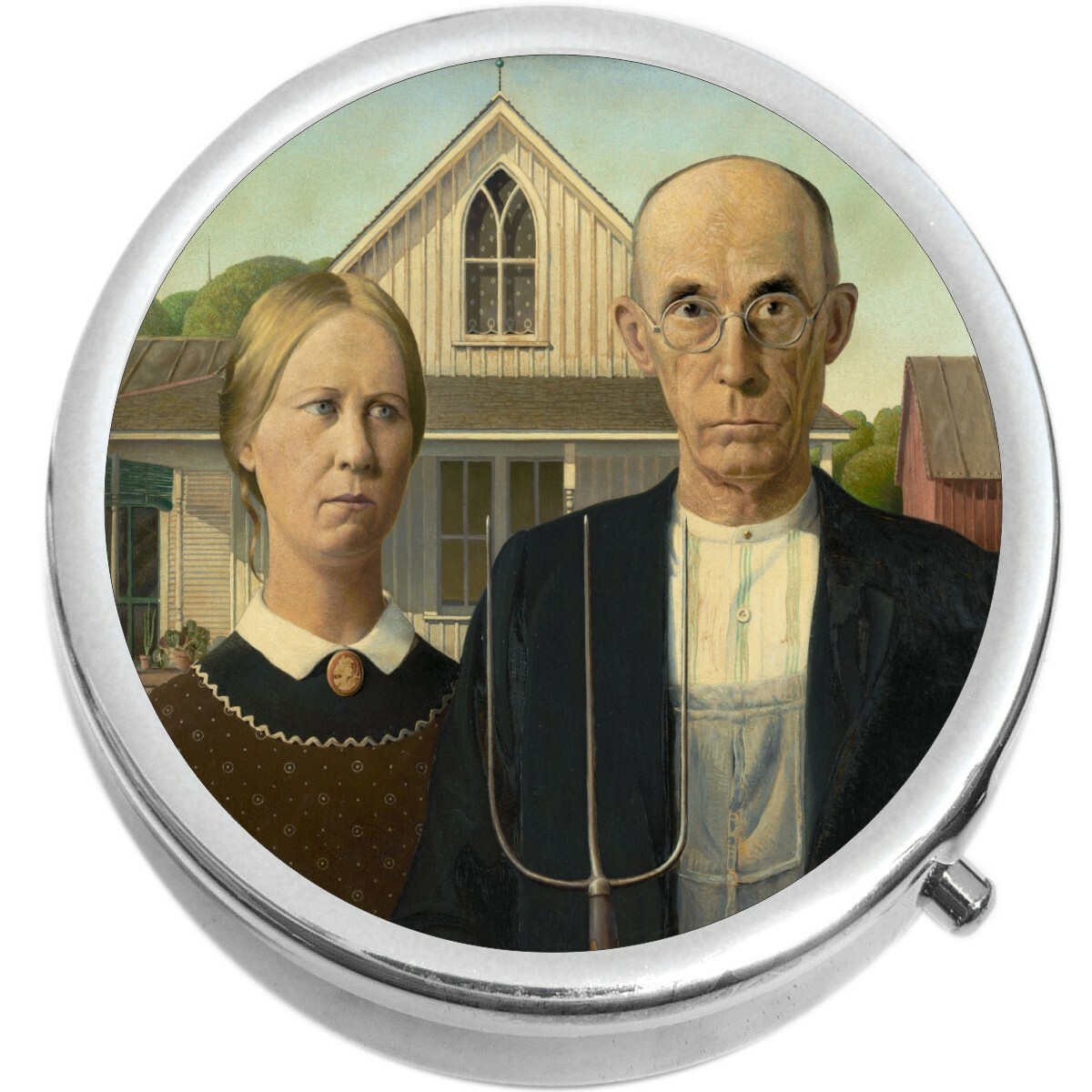 American Gothic  Medicine Vitamin Compact Pill Box