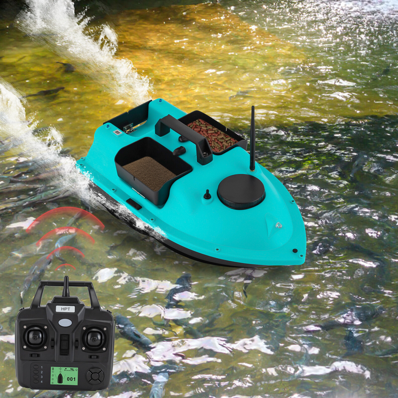 NEW 500m Fishing Bait Boat GPS Remote Control Standby 90min Lithium Battery Bule