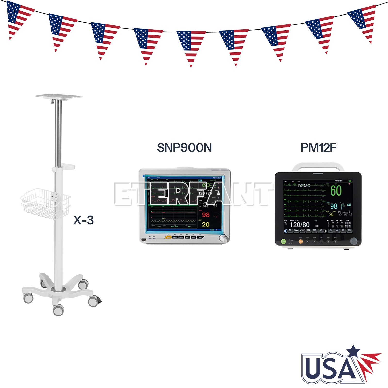 12" Patient Monitor ICU CCU Vital Sign/Mobile Rolling Cart for Patient Monitor