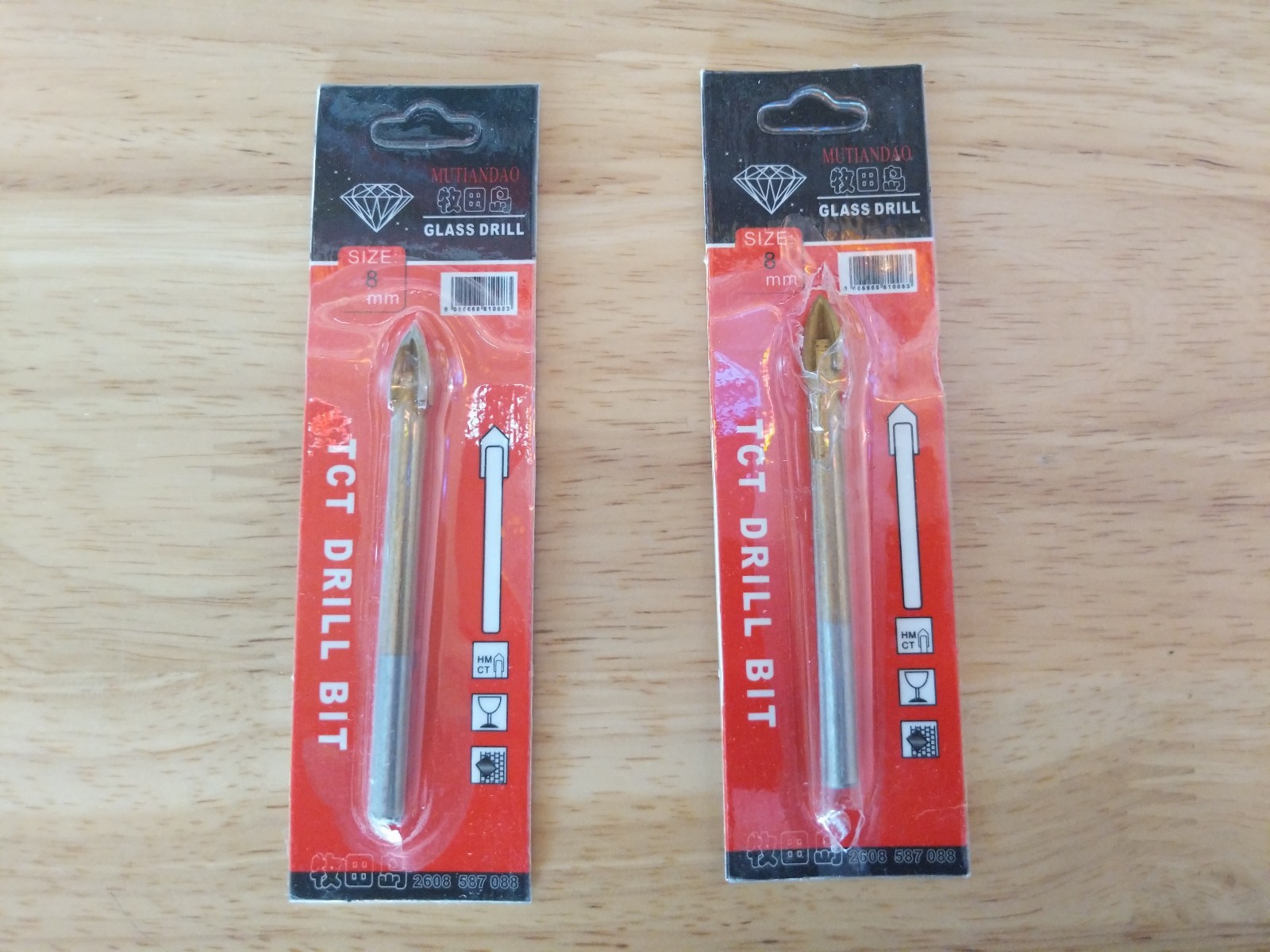 10pc 8mm, Gold Color, TILE OR GLASS TUNGSTEN CARBIDE TCT DRILL BITS x 10!