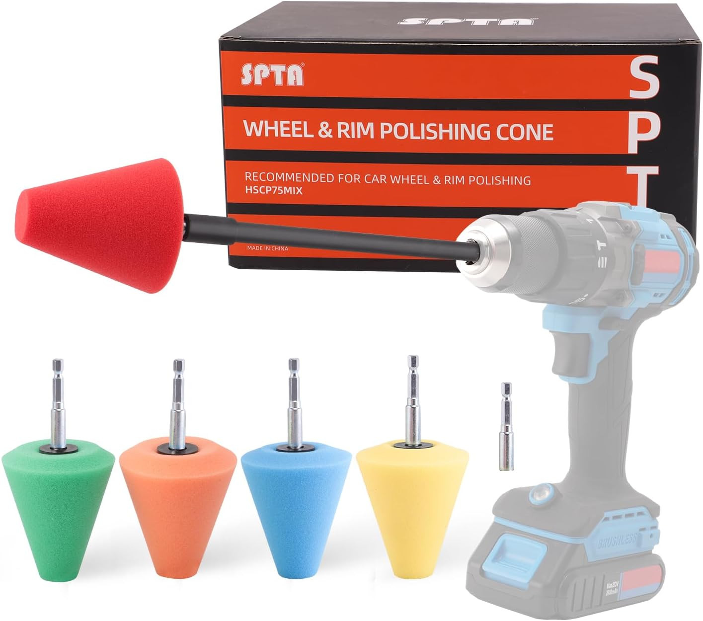 Polishing Cone, Car Wheel Hub Drill Buffing Sponge Pads Kit, Polishing Ball, 5