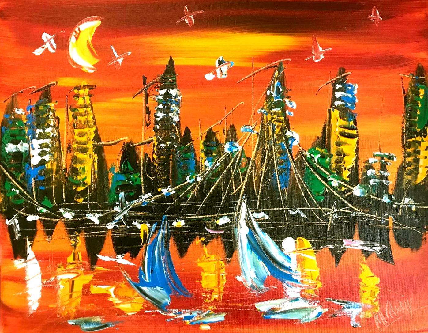 IMPRESSIONIST MODERN ART STRETCHED CANVAS  MUSIC COFFEE LANDSCAPE